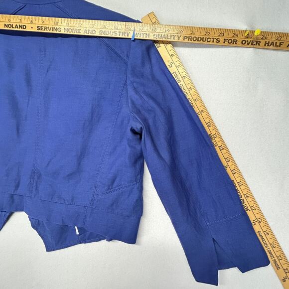 Lot of 2 WHBM TOP Artsy Paris White + BOLERO BLAZER Linen Blend Blue 3/4 Sleeve - Picture 14 of 16